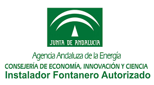 Logotipo de la Junta de Andalucía con el texto “Instalador Fontanero Autorizado”